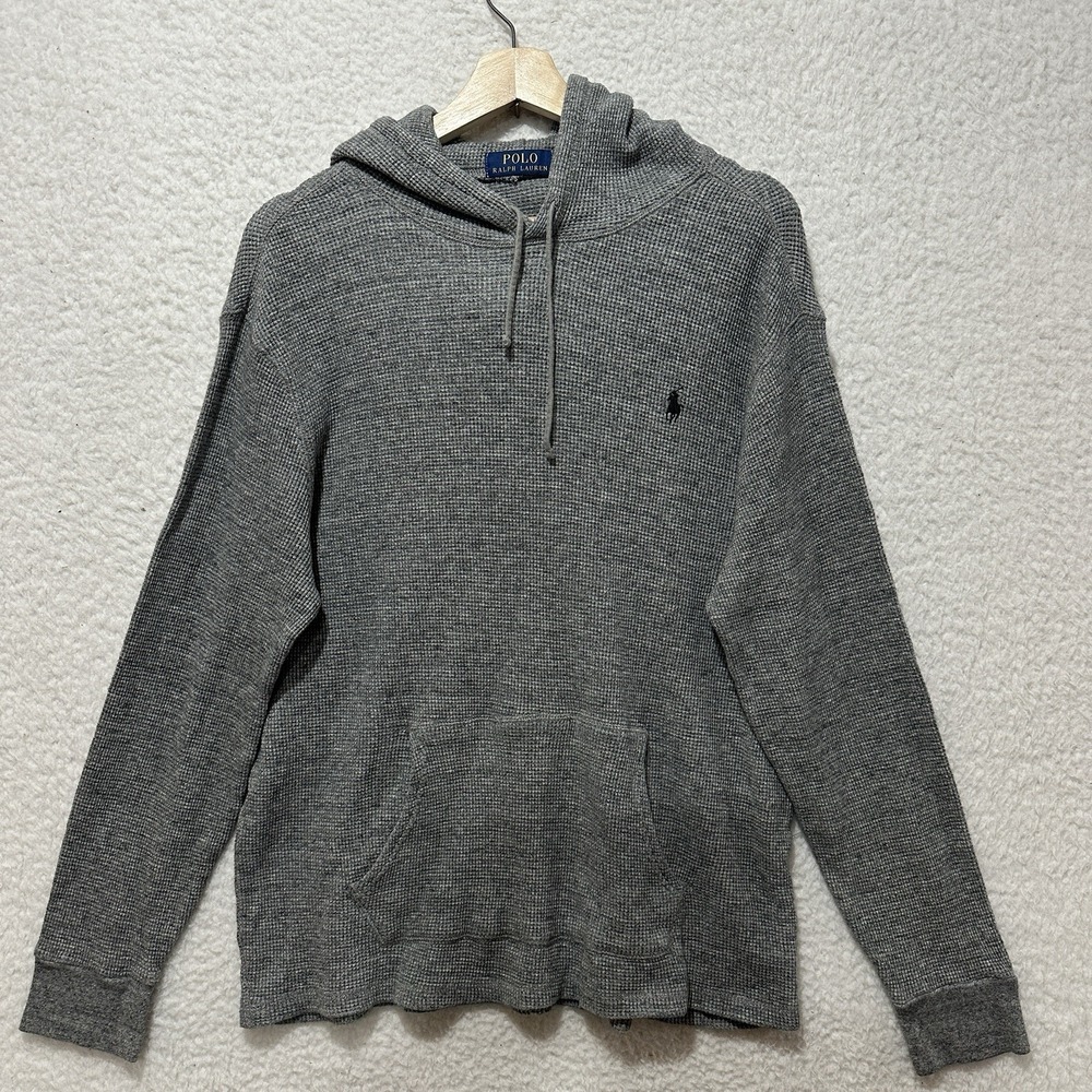 Polo Ralph Lauren Gray Heather Waffle Knit Long Sleeve Hoodie‎ Pullover Size XL